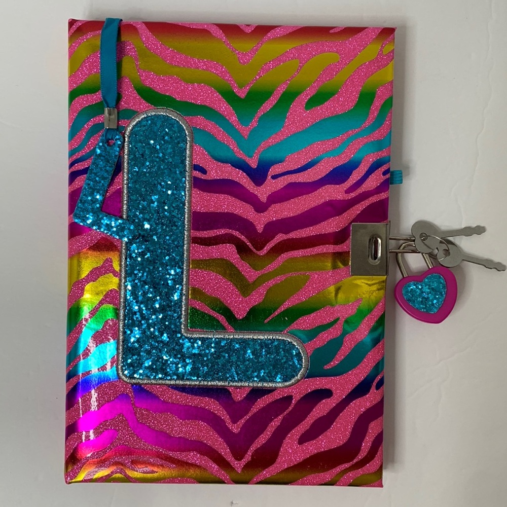 JUSTICE Multicolored Zebra “L” Journal with Lock & Keys 🆕